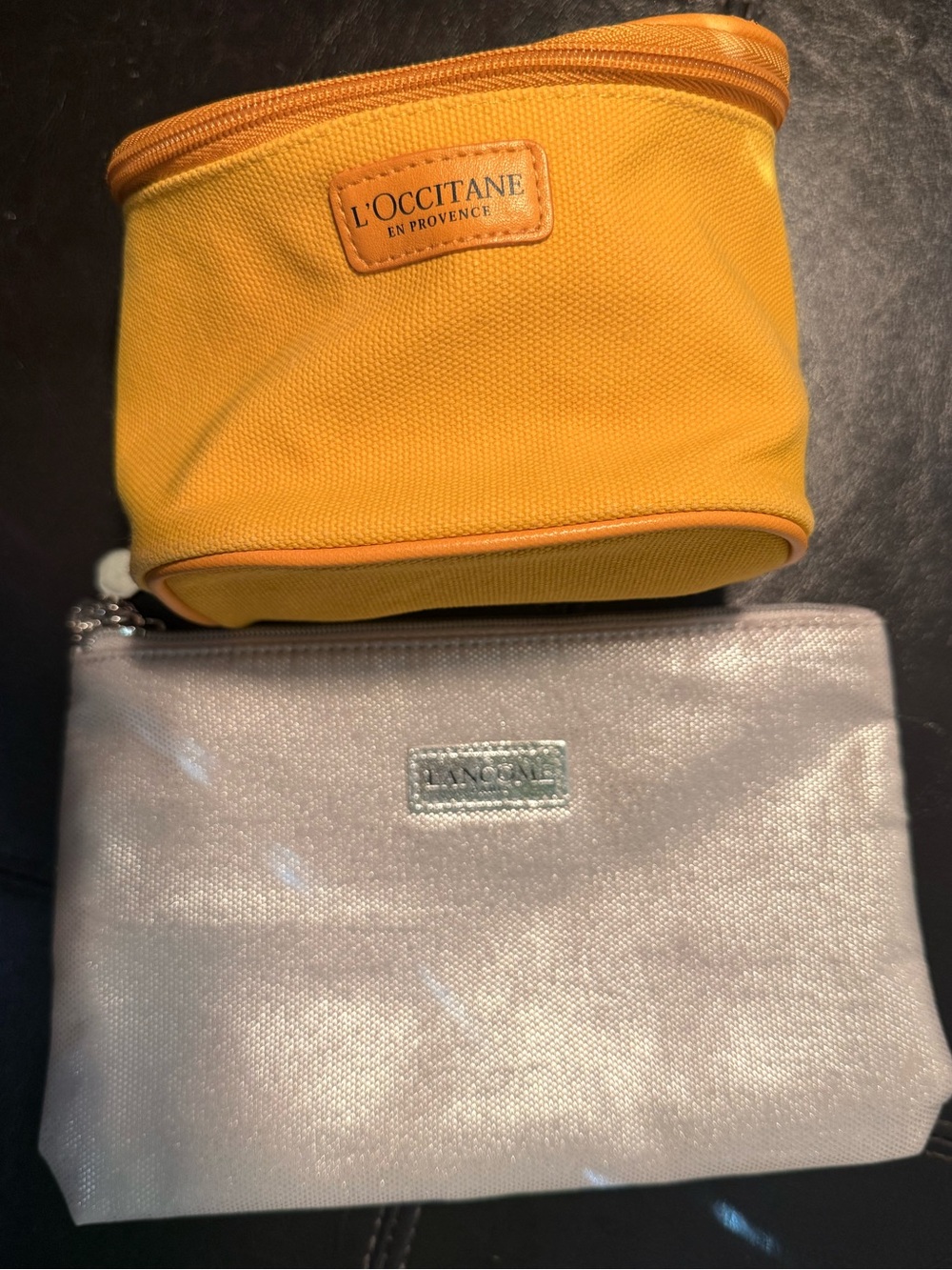 L'OCCITANE Yellow Canvas Cosmetic Pouch & Metallic LANCÔME Rose toiletries bag